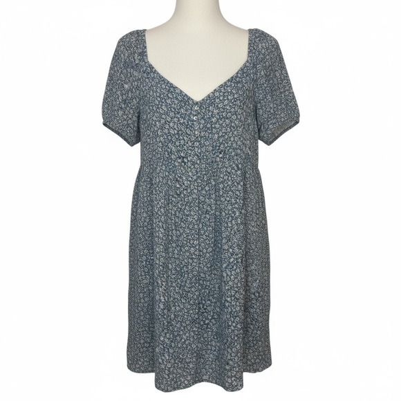American Eagle Blue Floral Puff Sleeve Button Front Dress | Size M - Picture 1 of 7